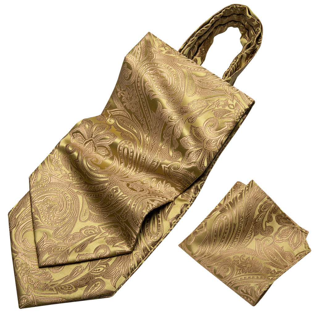 Gold Brown Paisley Floral Ascot, Pocket Square and Cufflinks ascot - Sophisticated Gentlemen