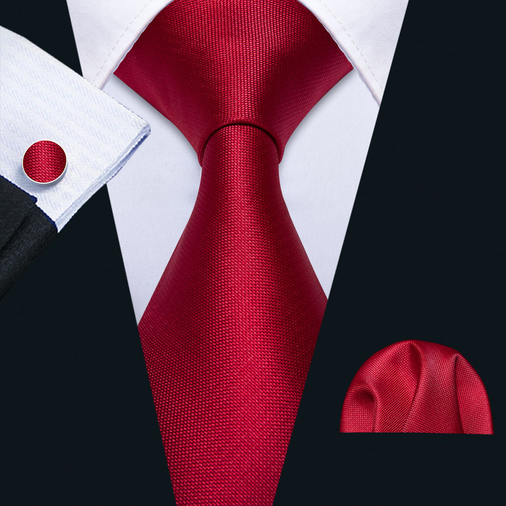 Red Solid Crimson Tie, Pocket Square and Cufflinks Set tie sets - Sophisticated Gentlemen