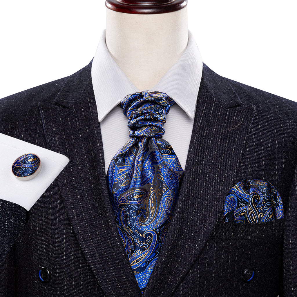 Blue Paisley Ascot, Pocket Square and Cufflinks ascot - Sophisticated Gentlemen