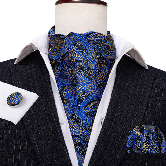 Blue Paisley Ascot, Pocket Square and Cufflinks ascot    - Sophisticated Gentlemen