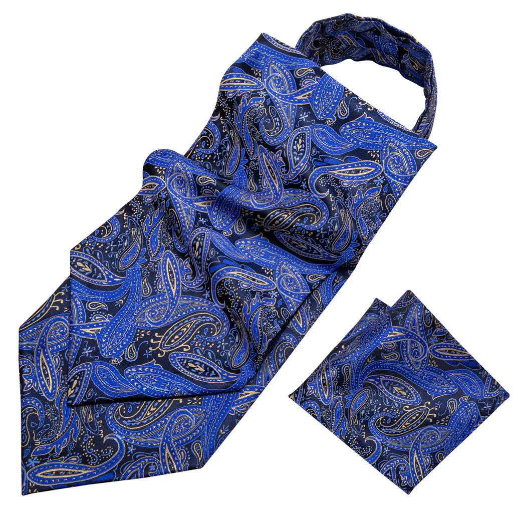 Blue Paisley Ascot, Pocket Square and Cufflinks ascot - Sophisticated Gentlemen