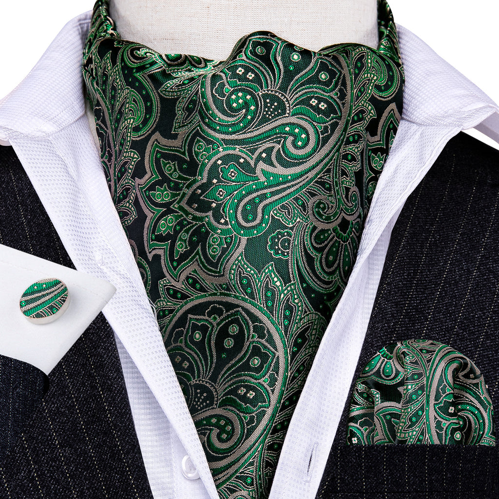 Green Novelty Paisley Ascot, Pocket Square and Cufflinks ascot - Sophisticated Gentlemen