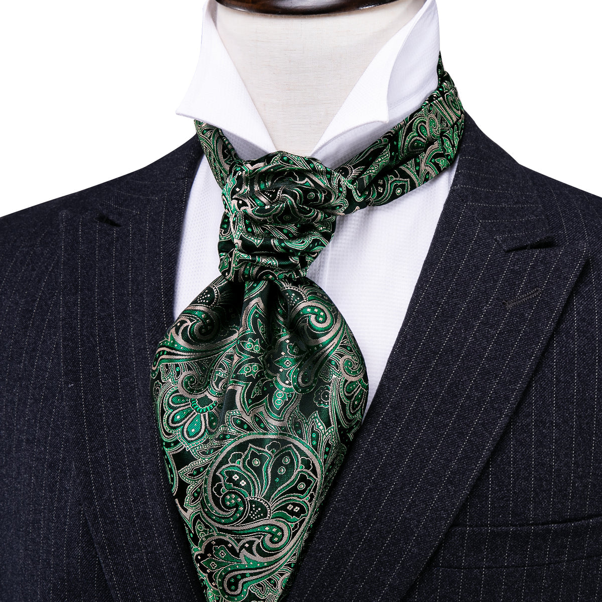 Green Novelty Paisley Ascot, Pocket Square and Cufflinks ascot - Sophisticated Gentlemen
