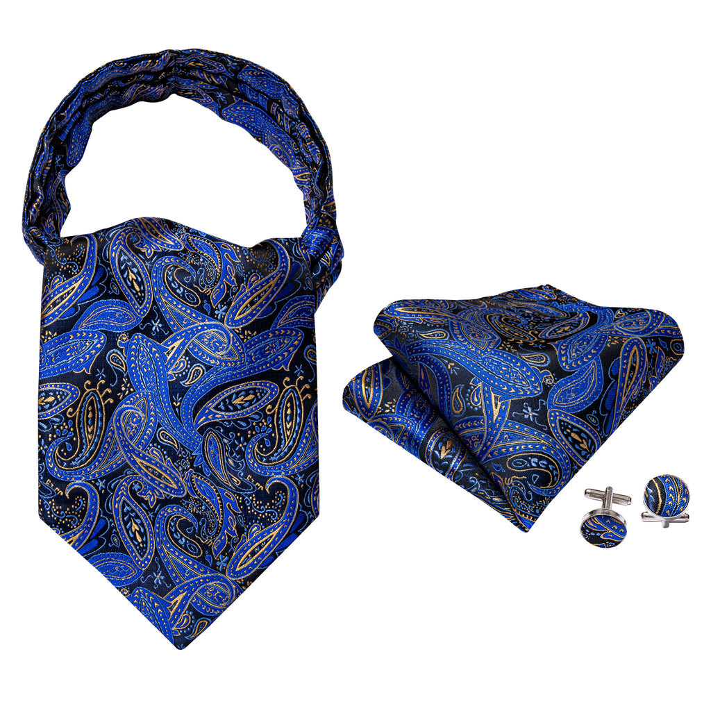 Blue Paisley Ascot, Pocket Square and Cufflinks ascot - Sophisticated Gentlemen