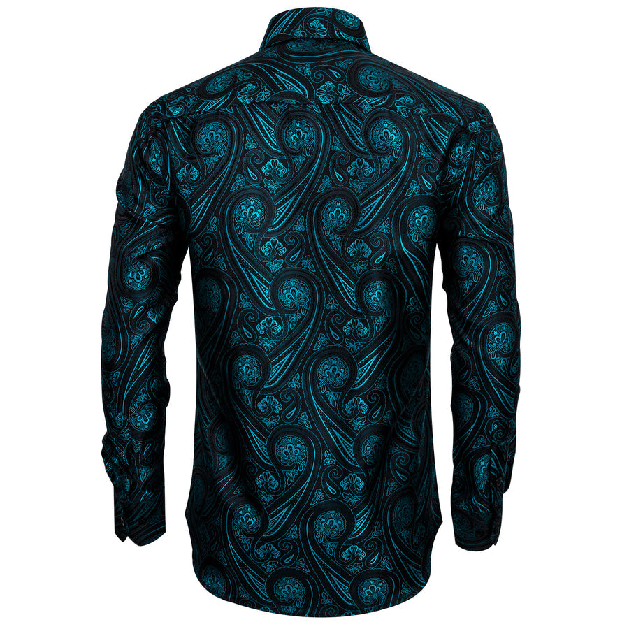 Black and Blue Paisley Silk Dress Shirt shirt - Sophisticated Gentlemen