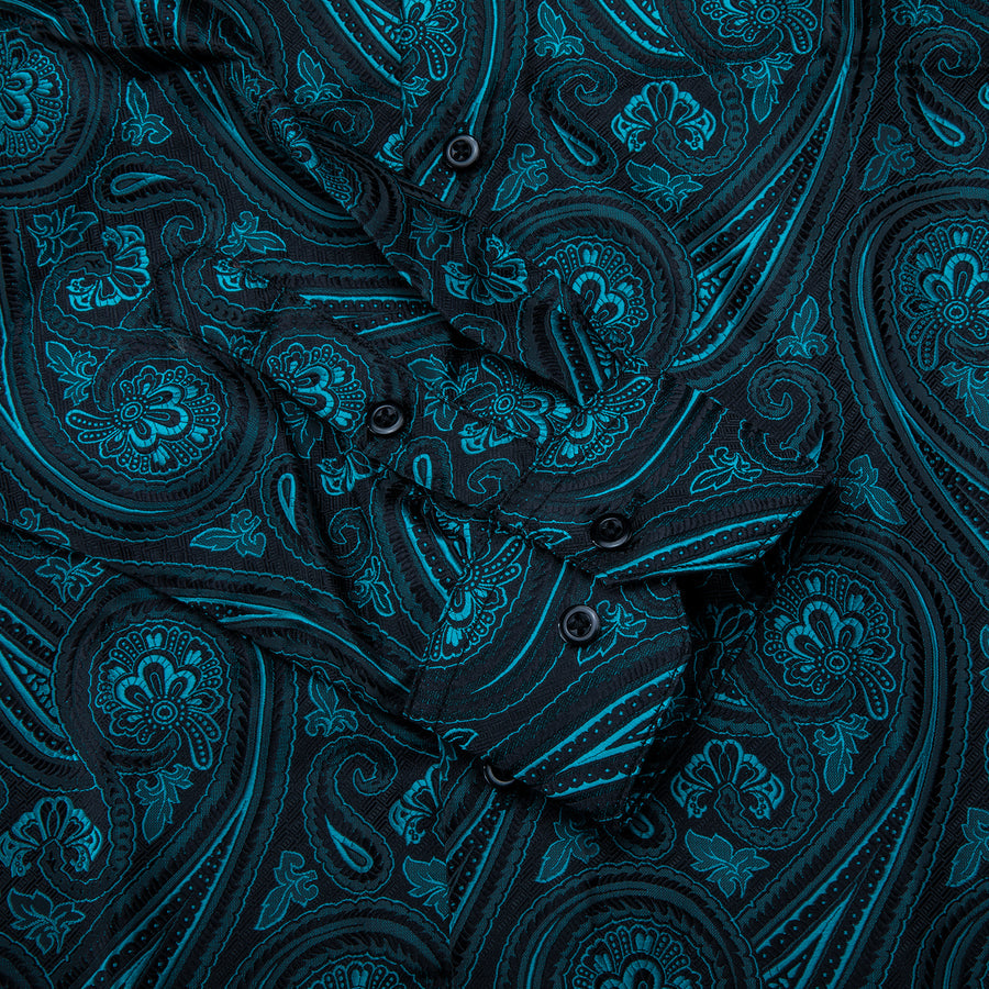 Black and Blue Paisley Silk Dress Shirt shirt - Sophisticated Gentlemen