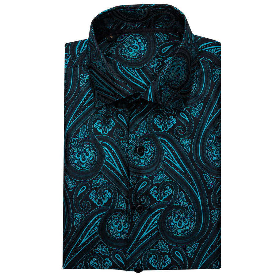 Black and Blue Paisley Silk Dress Shirt shirt - Sophisticated Gentlemen