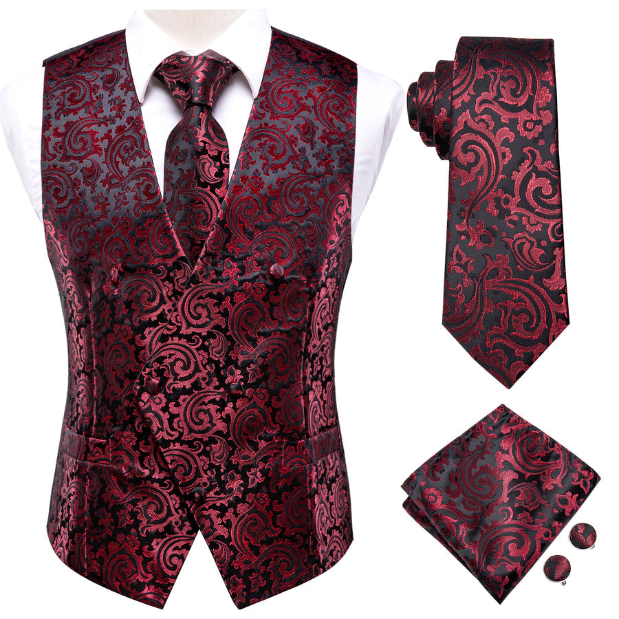 Scarlet & Ebony Paisley Silk Vest Set vest set - Sophisticated Gentlemen
