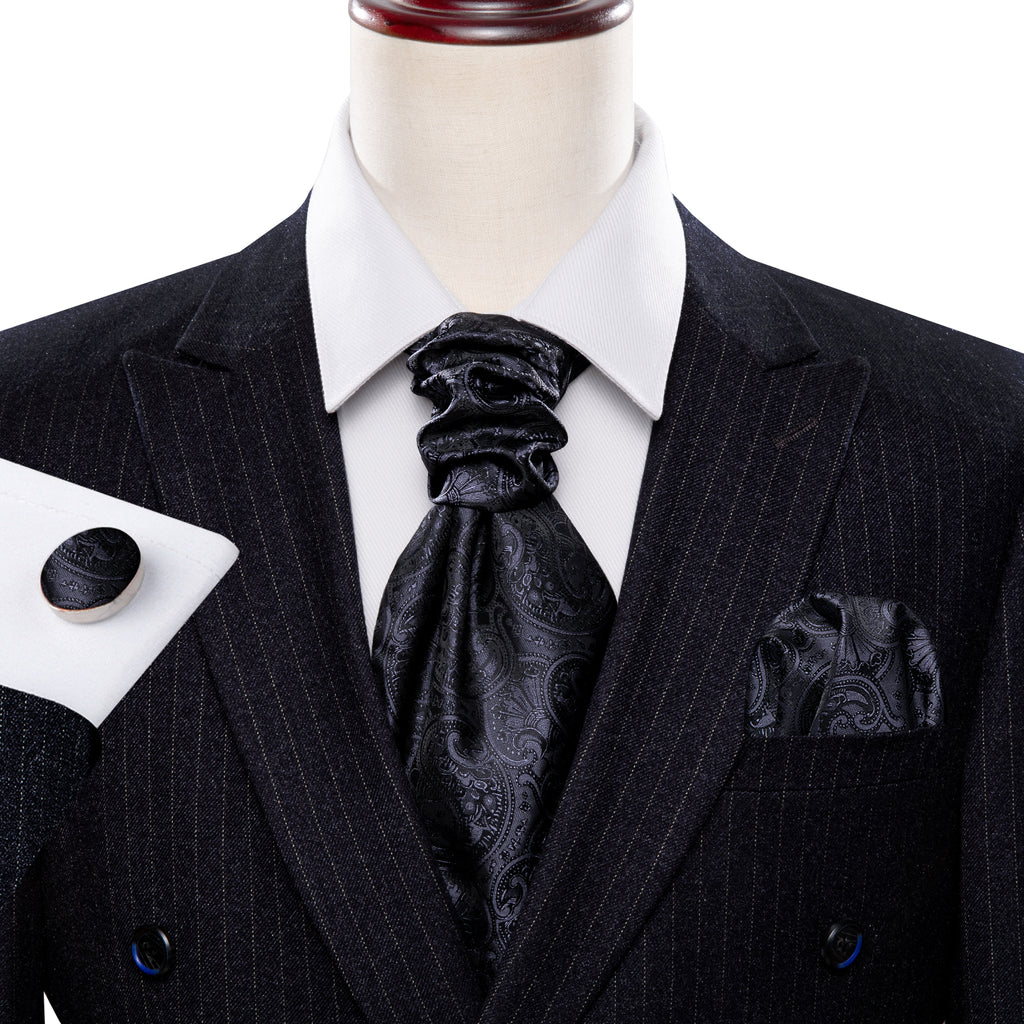 Black Floral Ascot, Pocket Square and Cufflinks ascot - Sophisticated Gentlemen