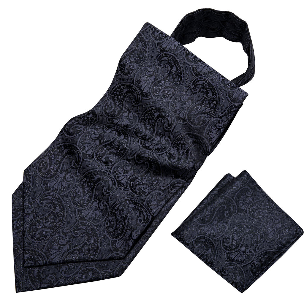 Black Floral Ascot, Pocket Square and Cufflinks ascot - Sophisticated Gentlemen