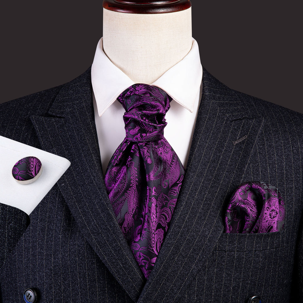 Purple Floral Ascot, Pocket Square and Cufflinks ascot - Sophisticated Gentlemen