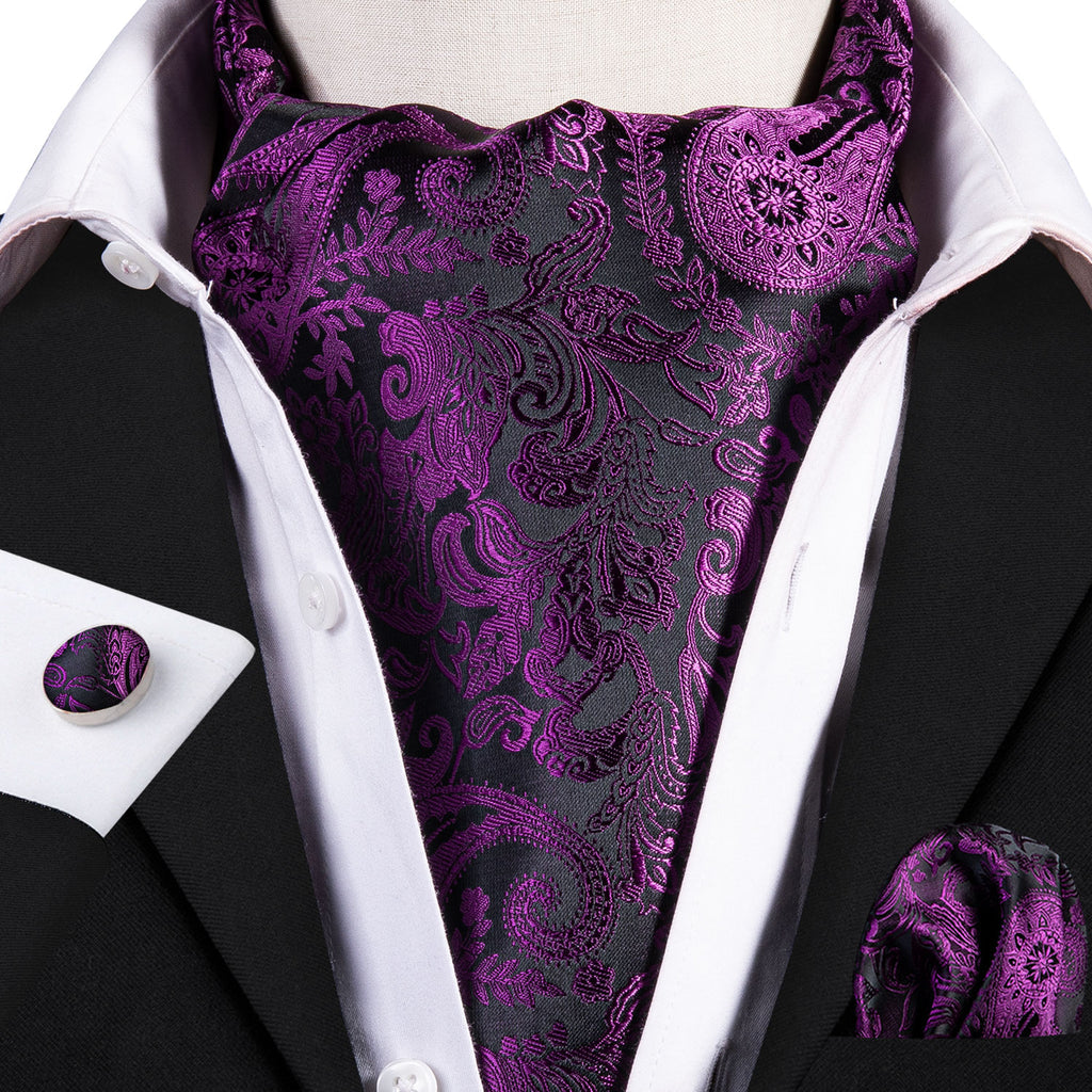 Purple Floral Ascot, Pocket Square and Cufflinks ascot - Sophisticated Gentlemen