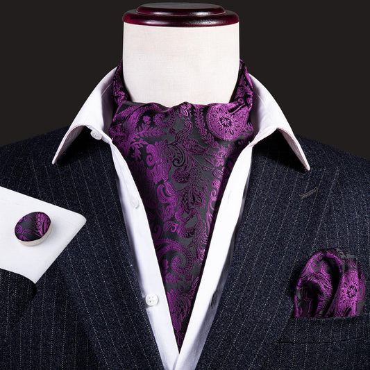 Purple Floral Ascot, Pocket Square and Cufflinks ascot    - Sophisticated Gentlemen