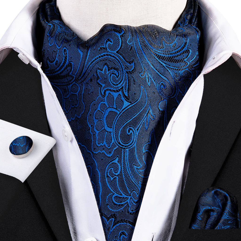 Blue Floral Ascot, Pocket Square and Cufflinks ascot - Sophisticated Gentlemen