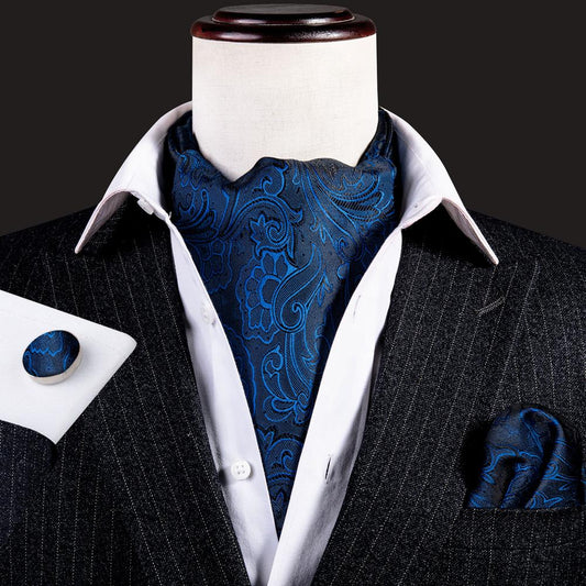 Blue Floral Ascot, Pocket Square and Cufflinks ascot    - Sophisticated Gentlemen