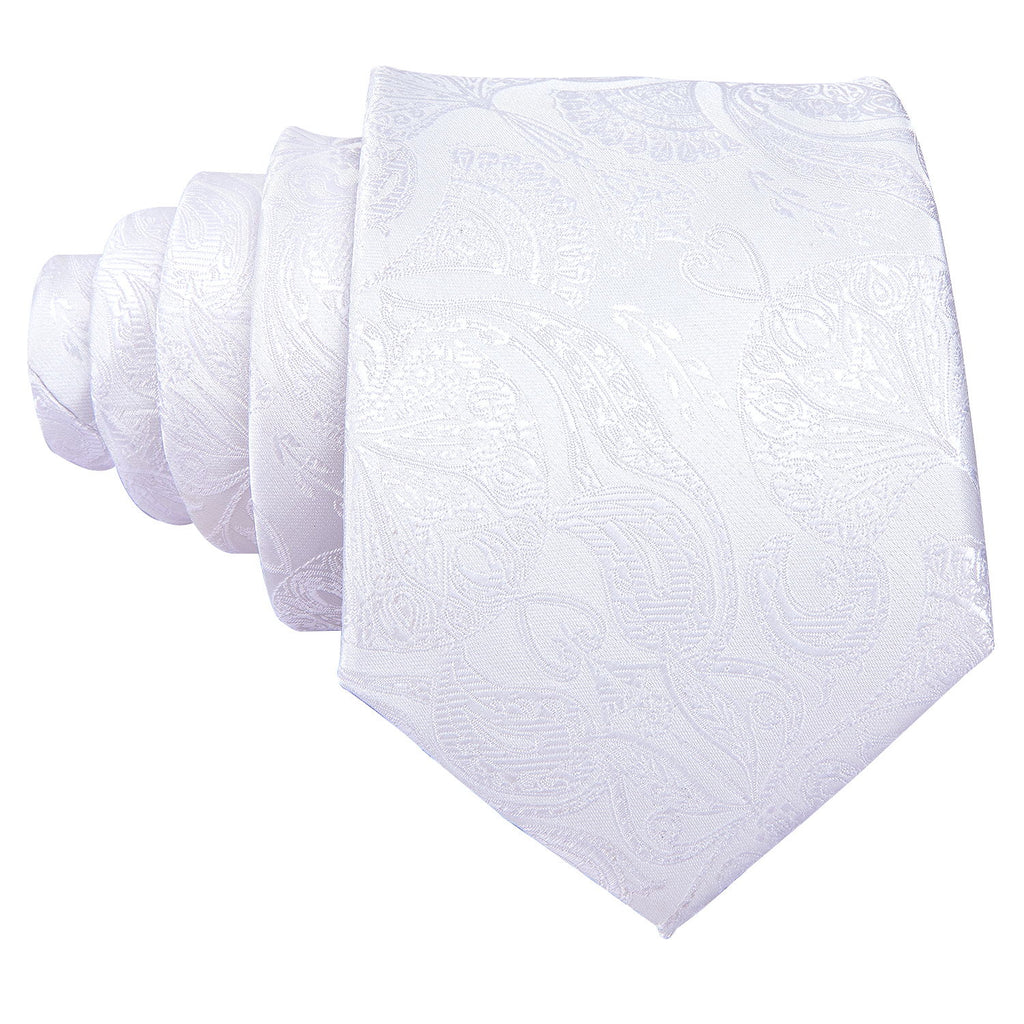 Ivory White Paisley Silk Tie, Pocket Square & Cufflinks Set tie sets - Sophisticated Gentlemen