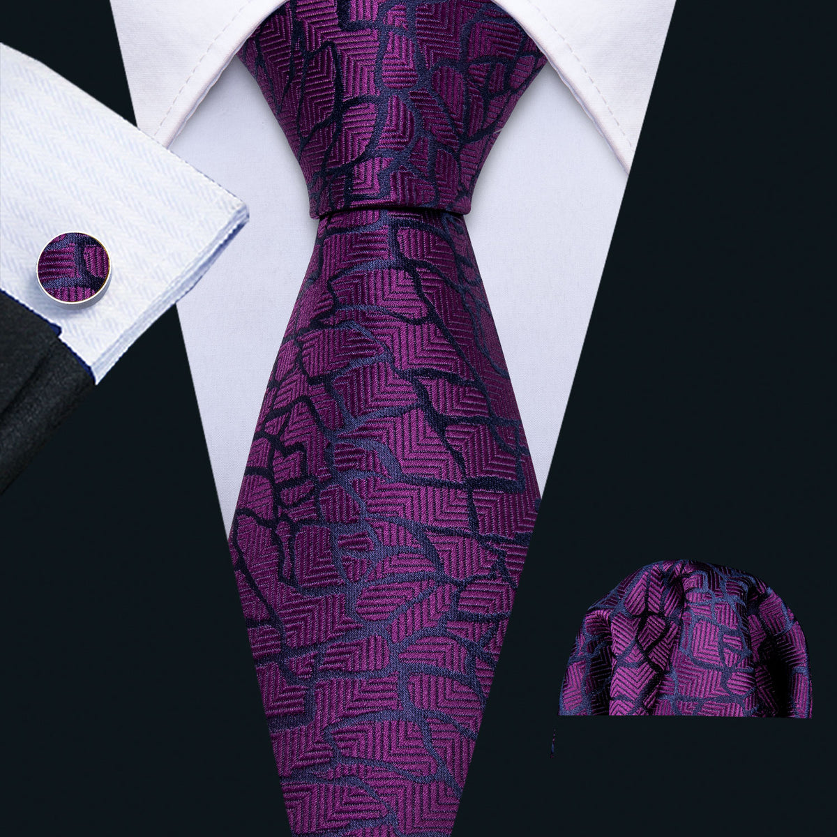 Purple Black Plaid Tie, Pocket Square and Cufflinks Set tie sets - Sophisticated Gentlemen