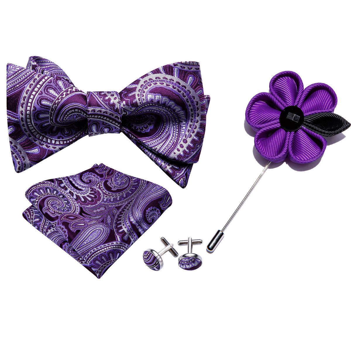Purple Paisley Bow Tie Set bow ties - Sophisticated Gentlemen