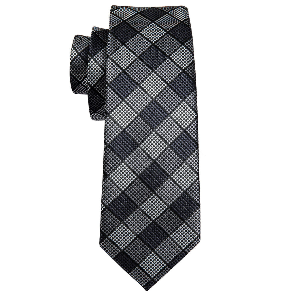 Black White Plaid Tie, Pocket Square and Cufflinks Set tie sets - Sophisticated Gentlemen