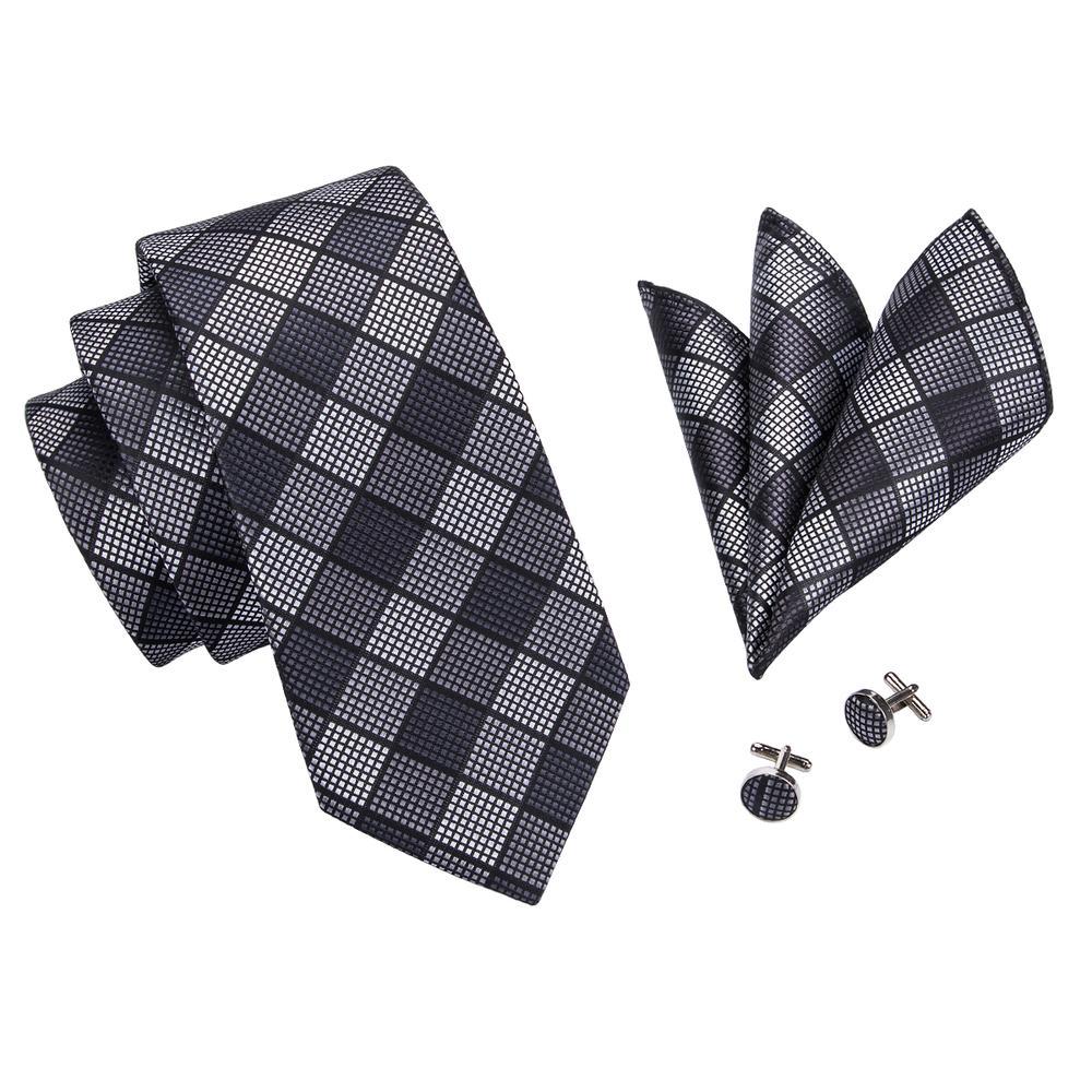Black White Plaid Tie, Pocket Square and Cufflinks Set tie sets - Sophisticated Gentlemen