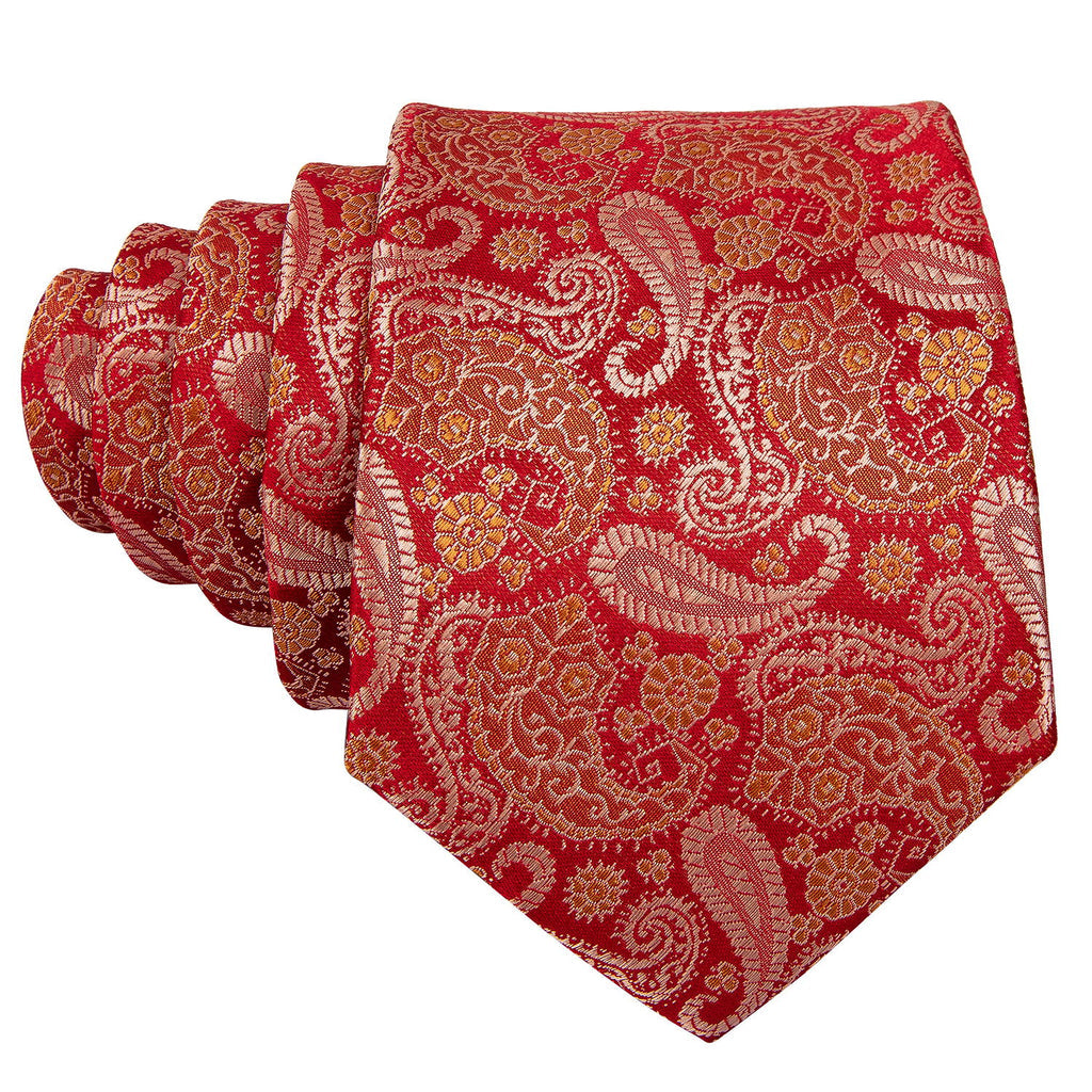Red Paisley Silk Tie, Pocket Square and Cufflinks Set tie sets - Sophisticated Gentlemen