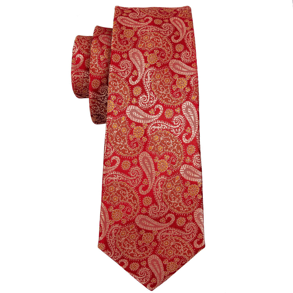 Red Paisley Silk Tie, Pocket Square and Cufflinks Set tie sets - Sophisticated Gentlemen