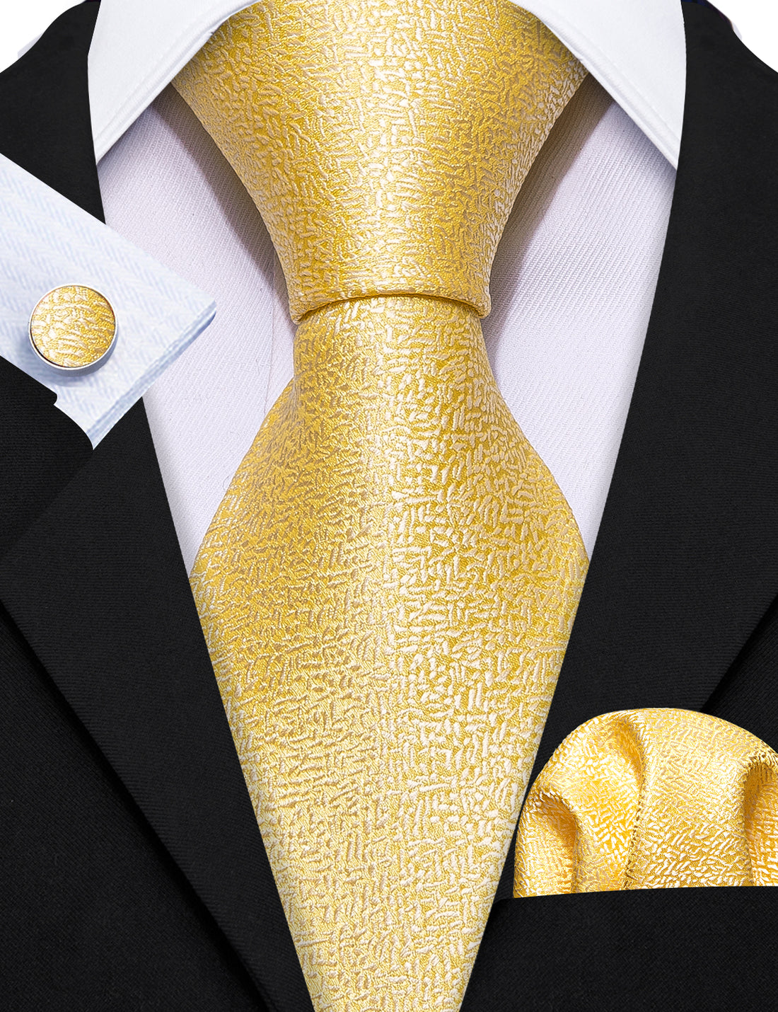 Golden Solid Silk Tie, Pocket Square and Cufflinks Set tie sets - Sophisticated Gentlemen