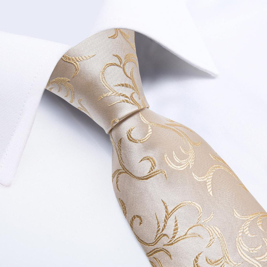 Champagne and Silver Floral XL Tie, Pocket Square and Cufflinks tie sets - Sophisticated Gentlemen