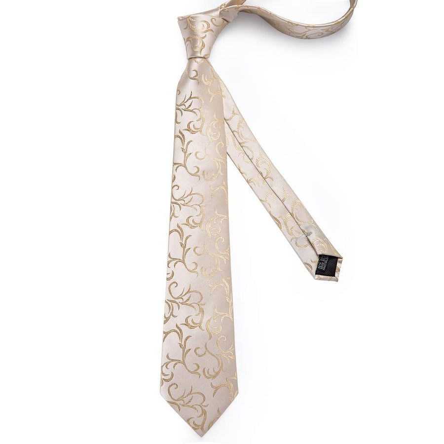 Champagne and Silver Floral XL Tie, Pocket Square and Cufflinks tie sets - Sophisticated Gentlemen
