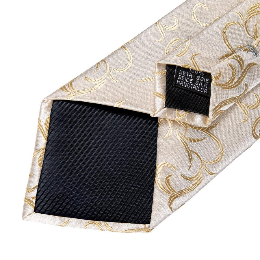 Champagne and Silver Floral XL Tie, Pocket Square and Cufflinks tie sets - Sophisticated Gentlemen