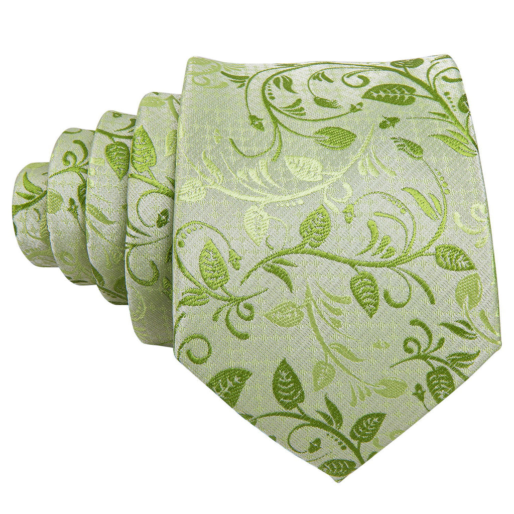 Green Floral Tie, Pocket Square and Cufflinks Set tie sets - Sophisticated Gentlemen