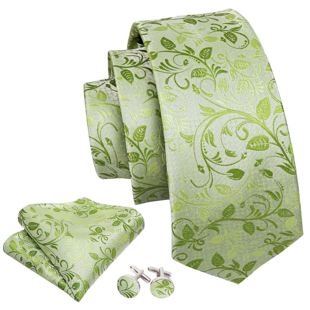 Green Floral Tie, Pocket Square and Cufflinks Set tie sets - Sophisticated Gentlemen