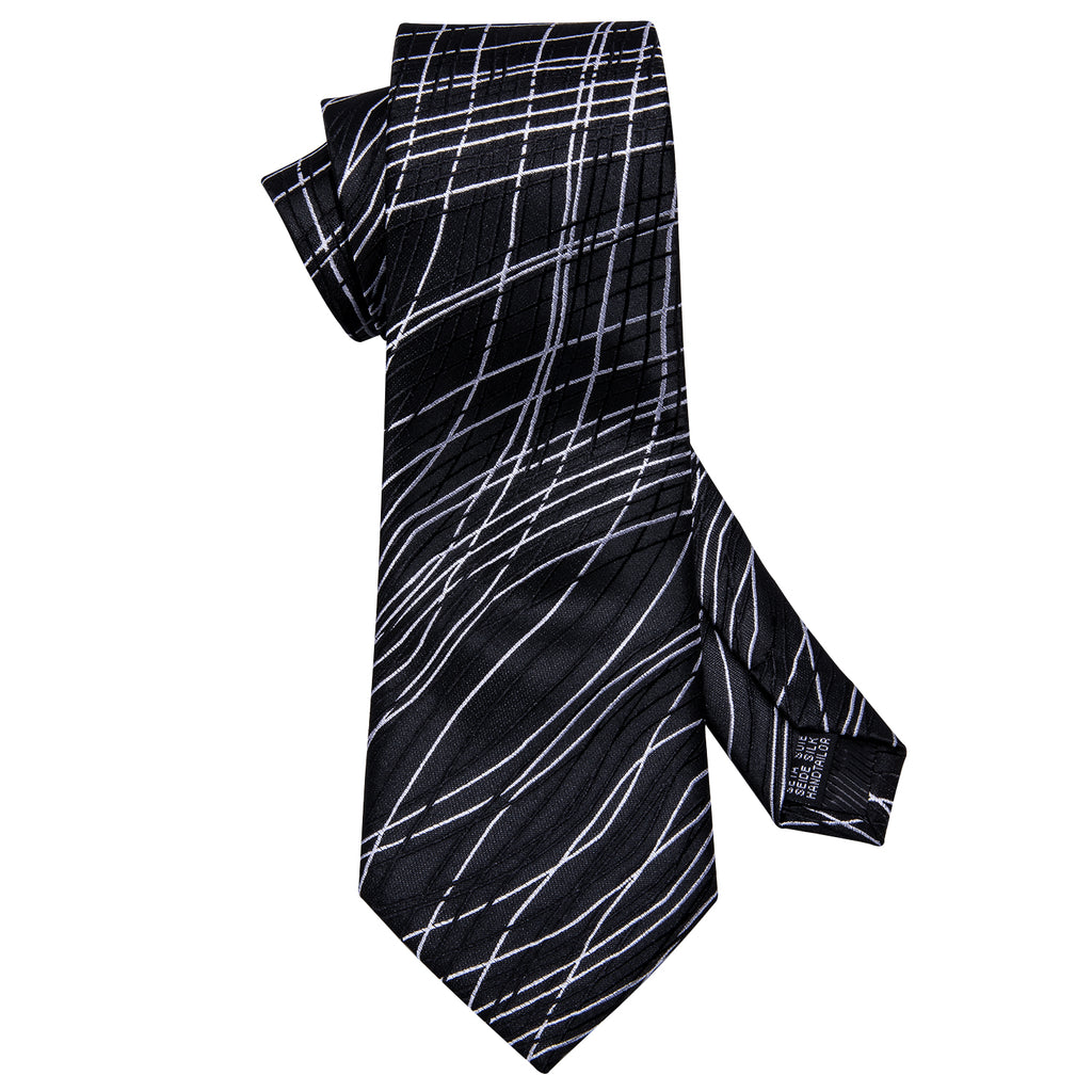 Black White Novelty Silk Tie, Pocket Square and Cufflinks Set tie sets - Sophisticated Gentlemen