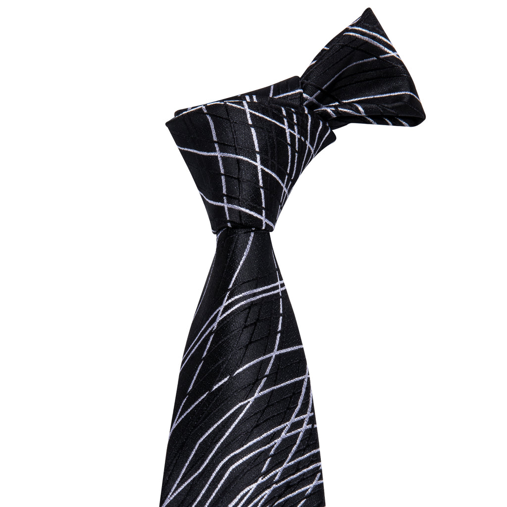 Black White Novelty Silk Tie, Pocket Square and Cufflinks Set tie sets - Sophisticated Gentlemen