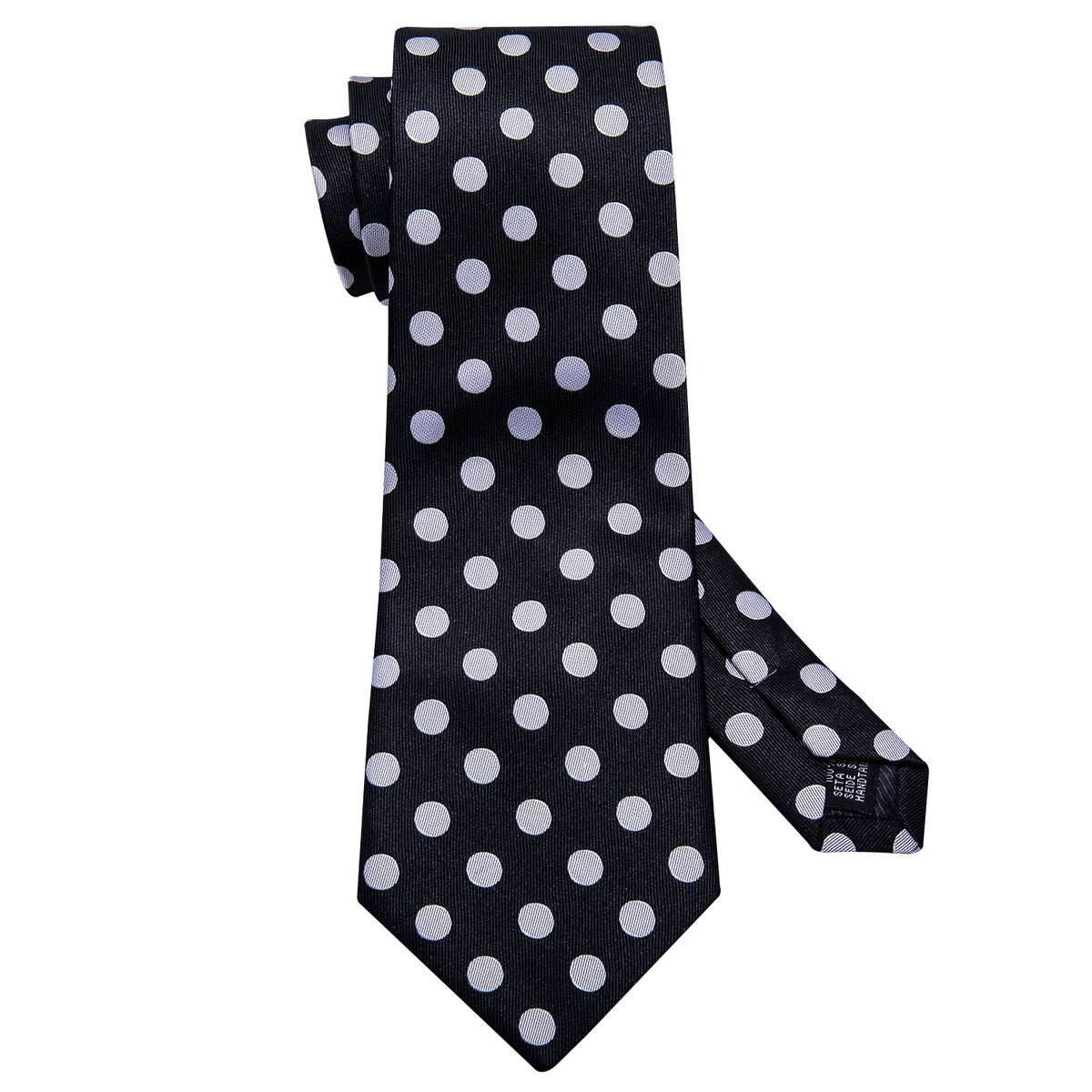 Dashing Black & Silver Polka Dot Tie Set with Pocket Square and Cufflinks tie sets - Sophisticated Gentlemen