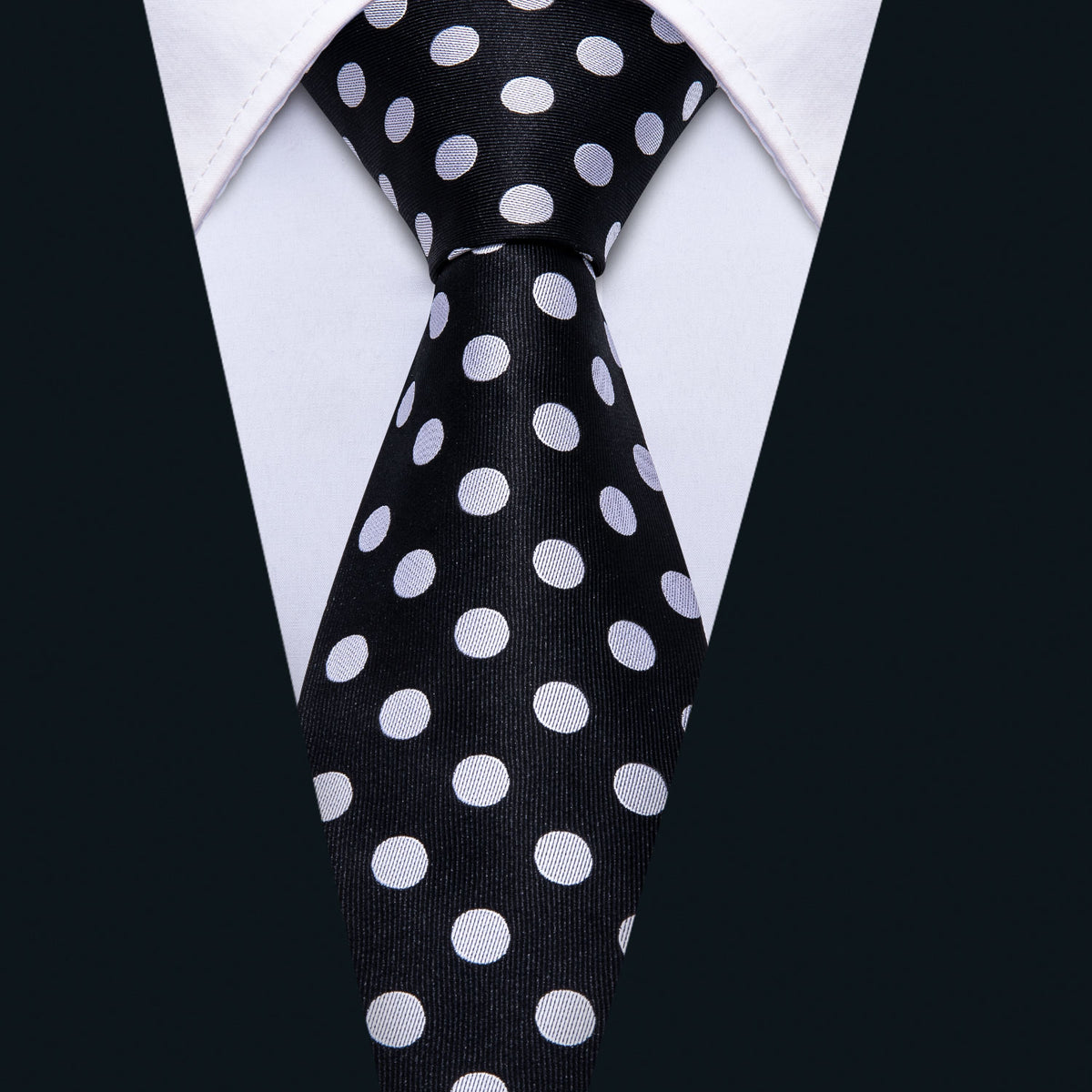 Dashing Black & Silver Polka Dot Tie Set with Pocket Square and Cufflinks tie sets - Sophisticated Gentlemen