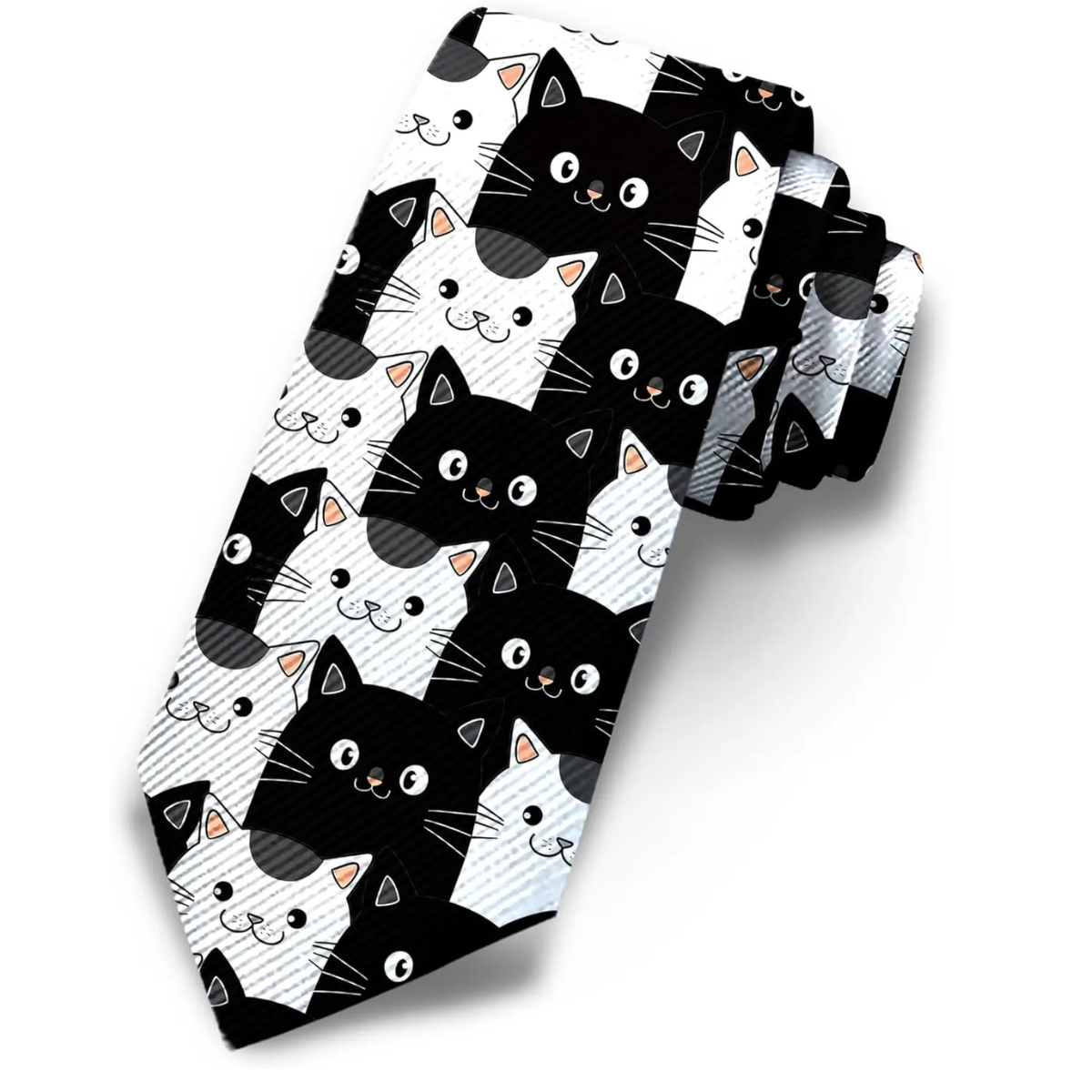 Black & White Cat Pattern Silk Tie – Fun & Stylish Tie for Cat Lovers Tie set - Sophisticated Gentlemen