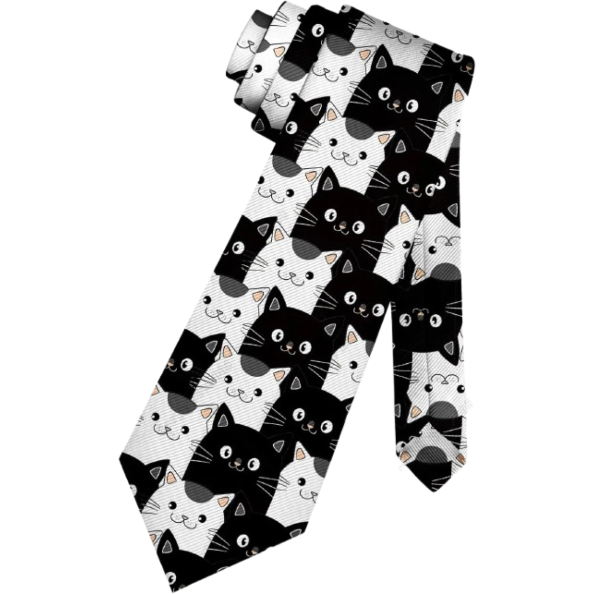 Black & White Cat Pattern Silk Tie – Fun & Stylish Tie for Cat Lovers Tie set - Sophisticated Gentlemen