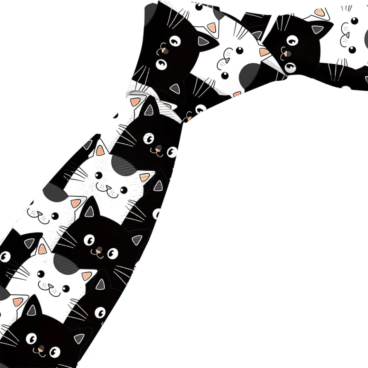 Black & White Cat Pattern Silk Tie – Fun & Stylish Tie for Cat Lovers Tie set - Sophisticated Gentlemen