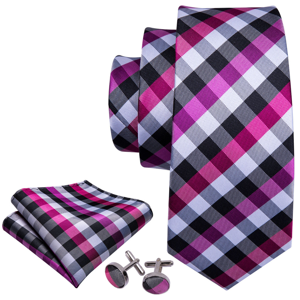 Pink Plaid Tie, Pocket Square and Cufflinks Set tie sets - Sophisticated Gentlemen