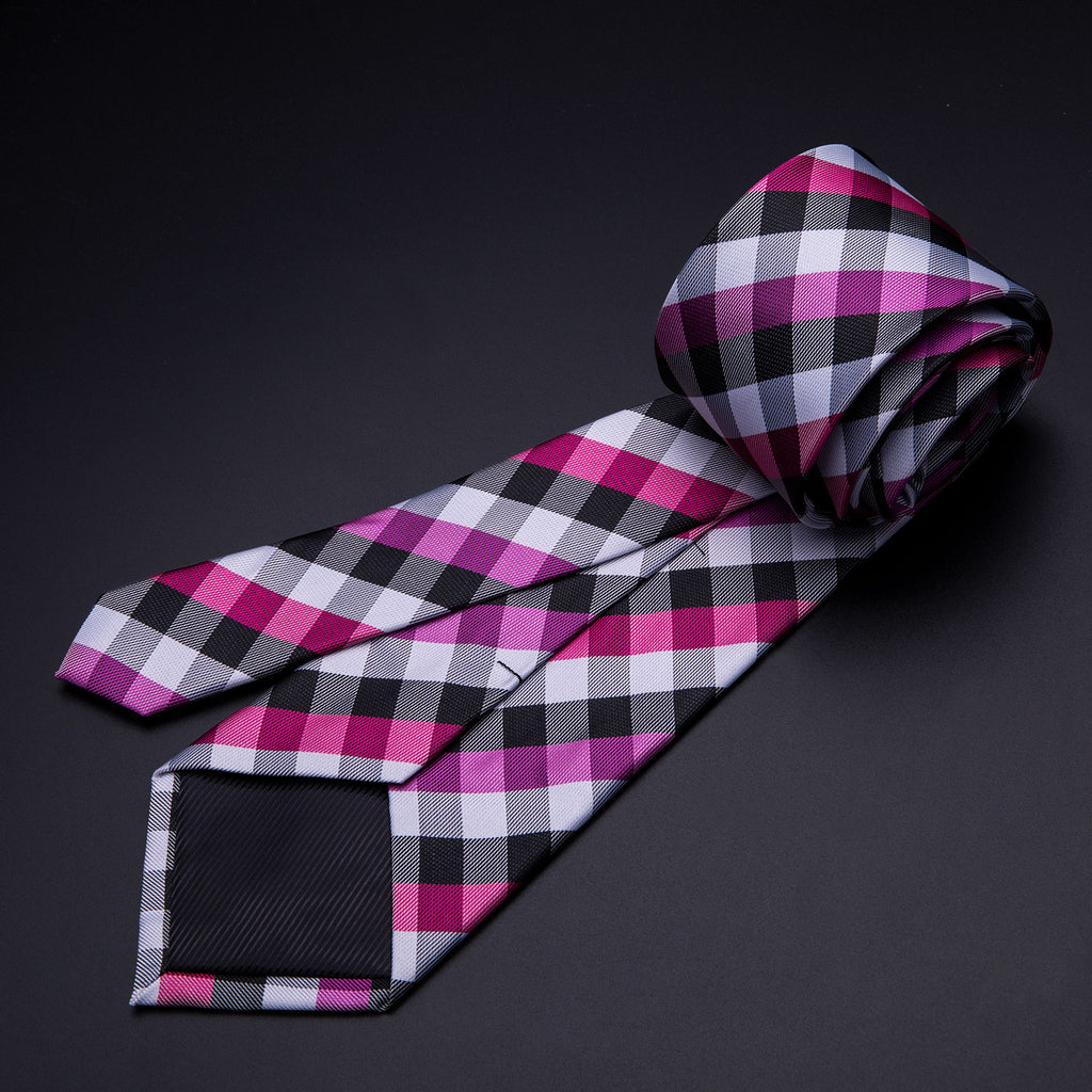 Pink Plaid Tie, Pocket Square and Cufflinks Set tie sets - Sophisticated Gentlemen
