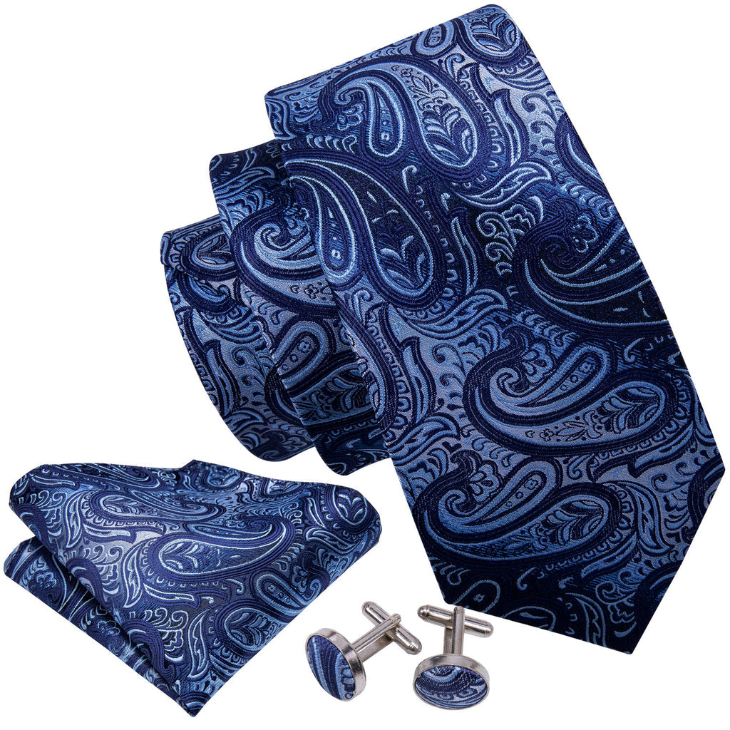 Blue Coral Paisley Tie, Pocket Square and Cufflinks Set tie sets - Sophisticated Gentlemen