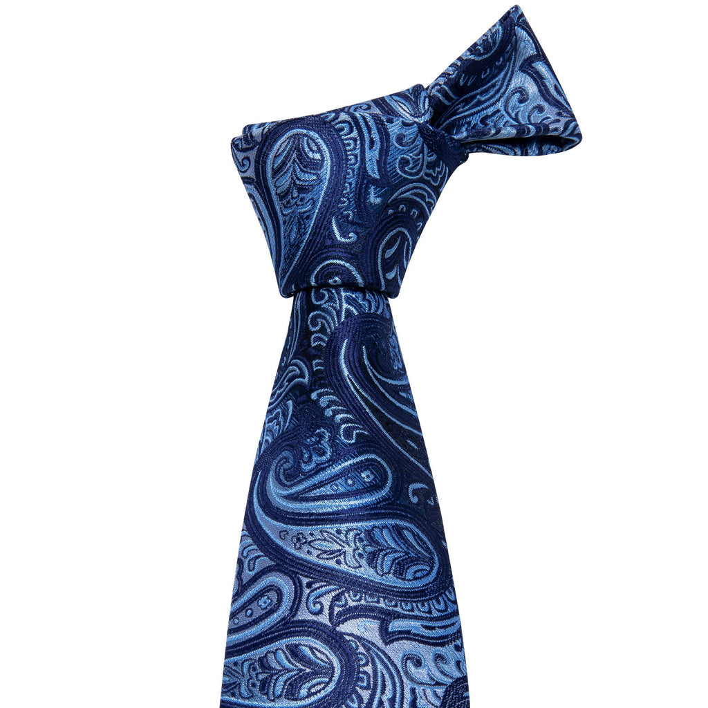 Blue Coral Paisley Tie, Pocket Square and Cufflinks Set tie sets - Sophisticated Gentlemen