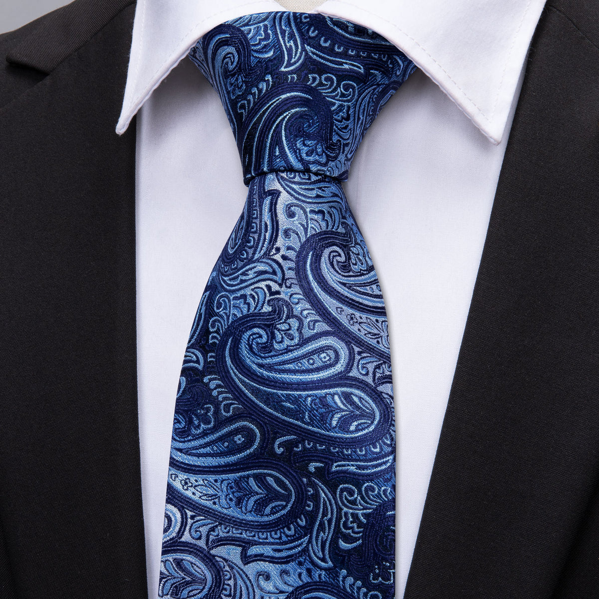 Blue Coral Paisley Tie, Pocket Square and Cufflinks Set tie sets - Sophisticated Gentlemen