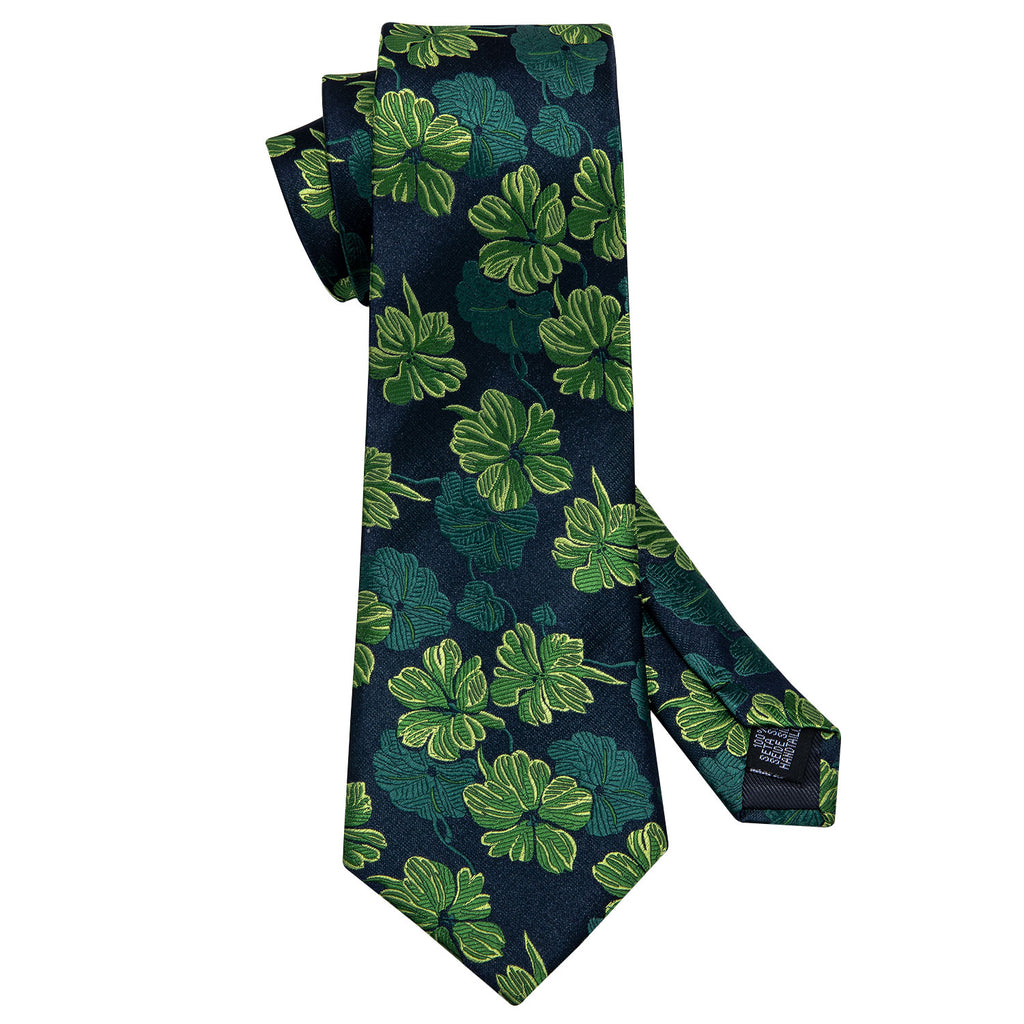 Green Jacquard Floral Silk Tie, Pocket Square and Cufflinks Set tie sets - Sophisticated Gentlemen