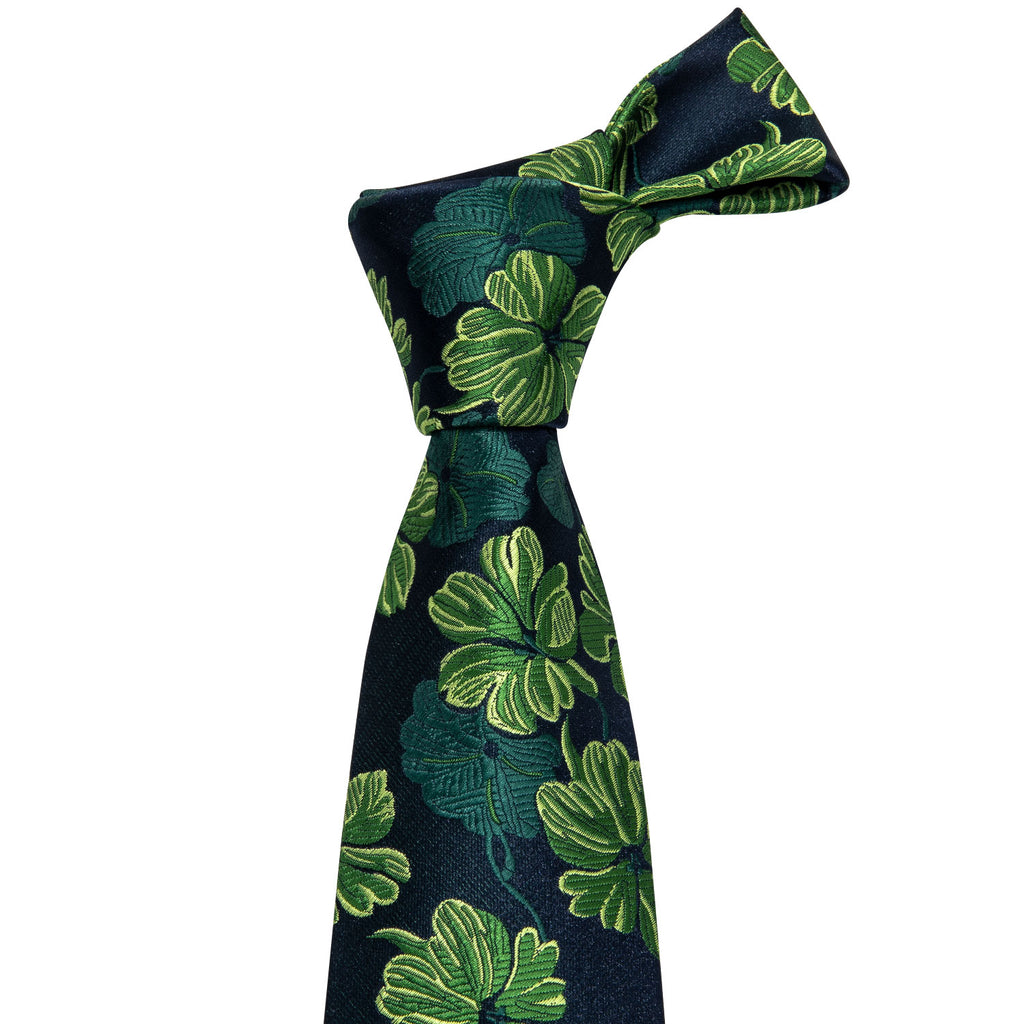 Green Jacquard Floral Silk Tie, Pocket Square and Cufflinks Set tie sets - Sophisticated Gentlemen