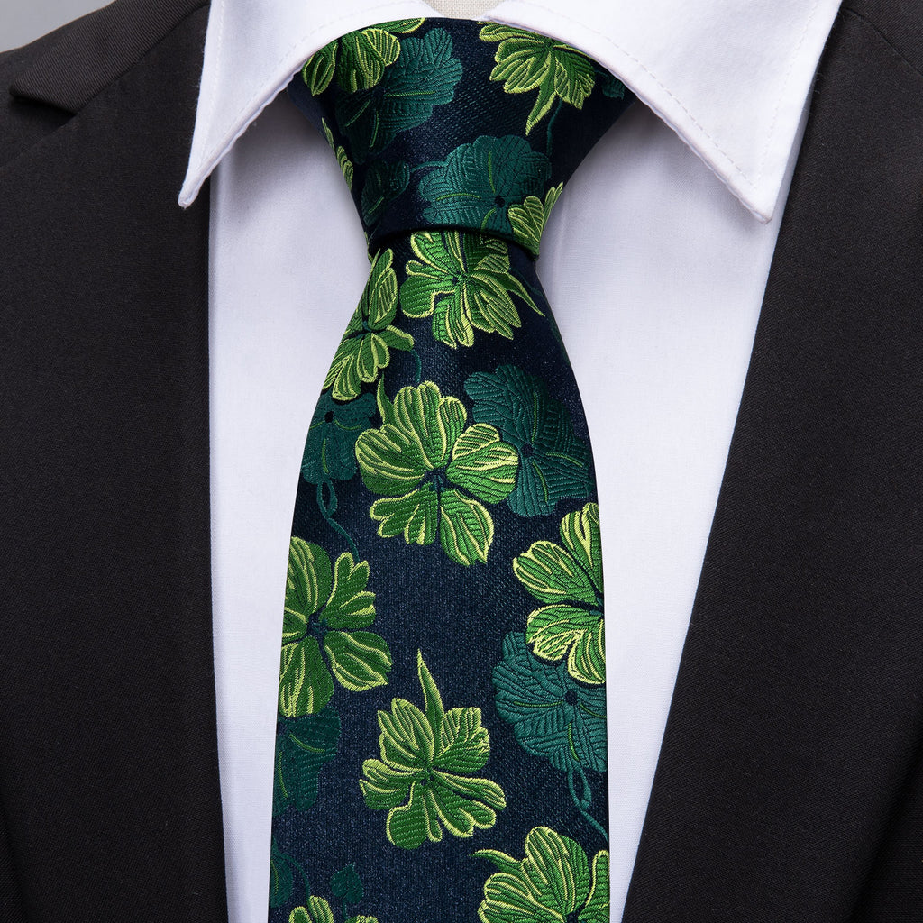 Green Jacquard Floral Silk Tie, Pocket Square and Cufflinks Set tie sets - Sophisticated Gentlemen