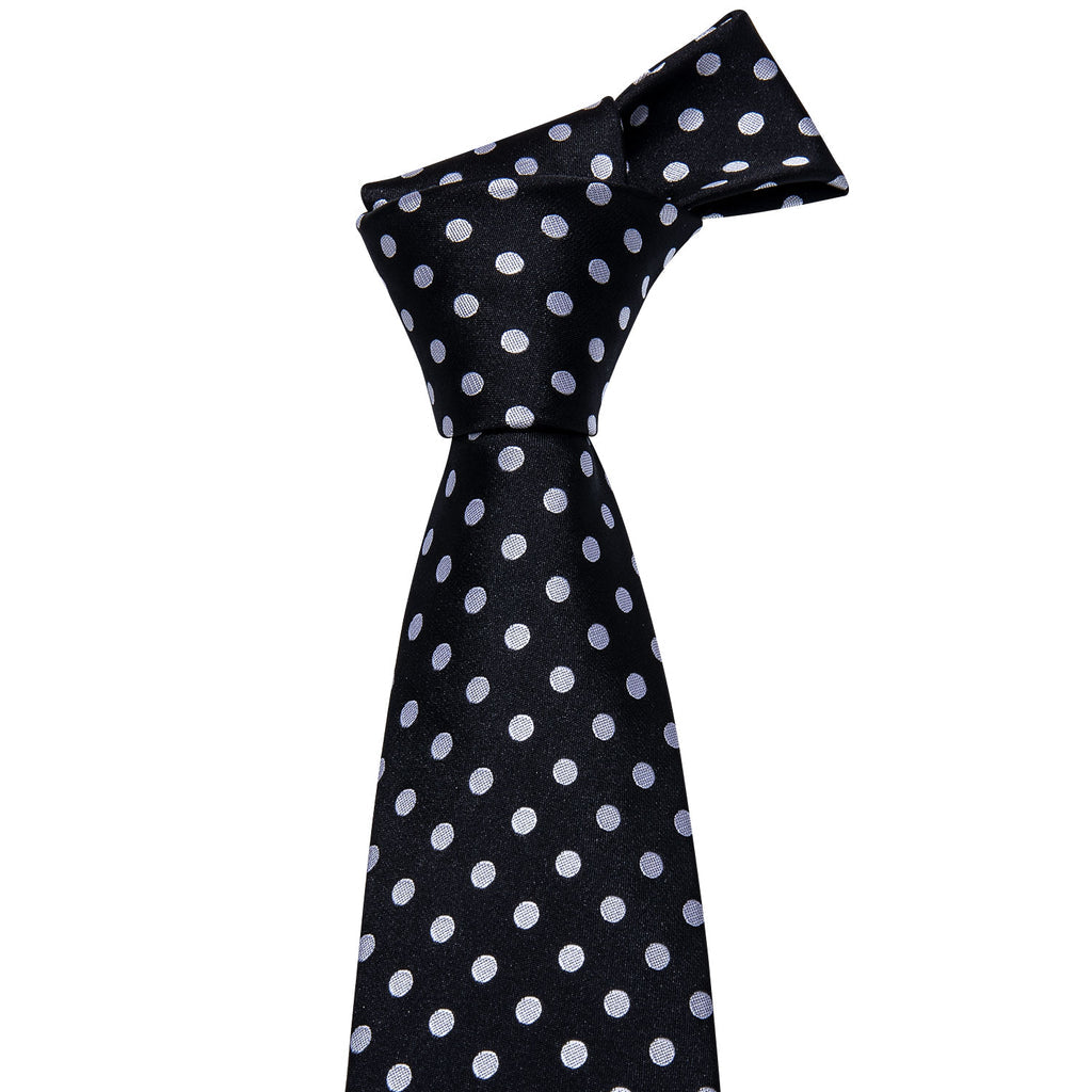 Black & White Polka Dot Silk Tie, Pocket Square & Cufflinks Set tie sets - Sophisticated Gentlemen