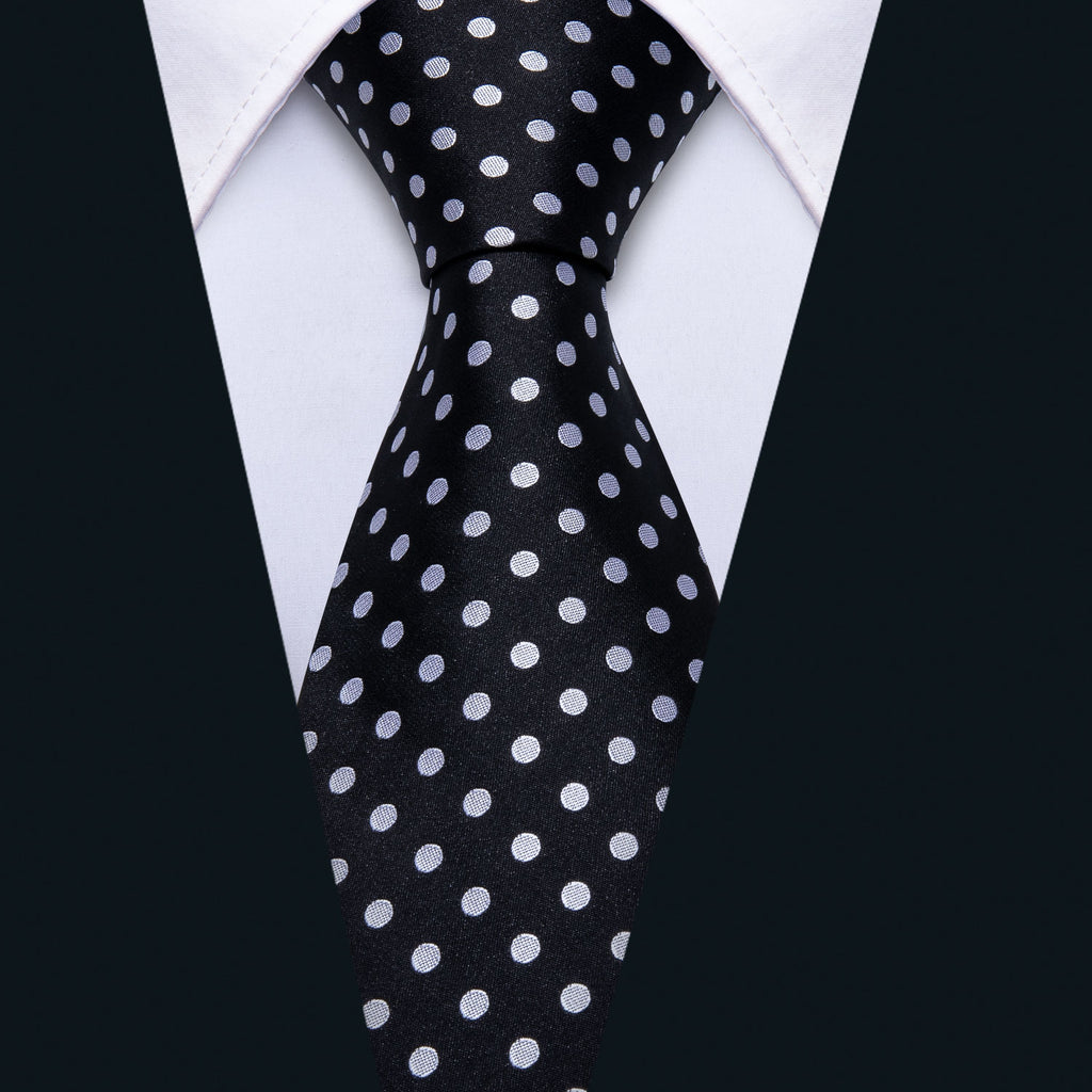Black & White Polka Dot Silk Tie, Pocket Square & Cufflinks Set tie sets - Sophisticated Gentlemen