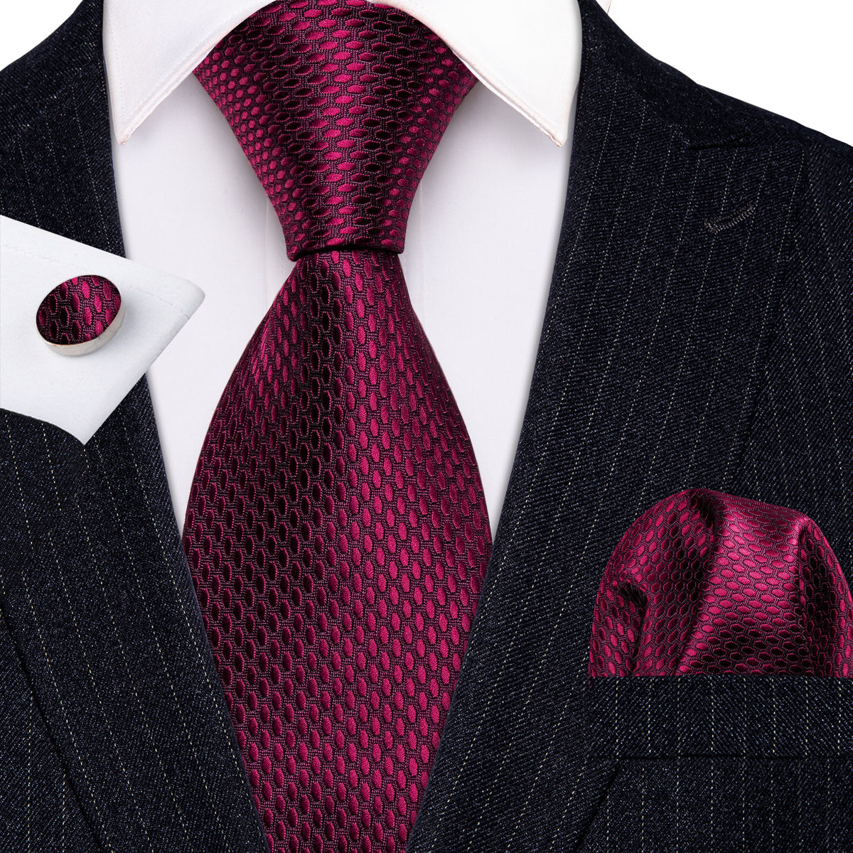 Red Geometric Polka Dot Tie, Pocket Square and Cufflinks Set tie sets - Sophisticated Gentlemen